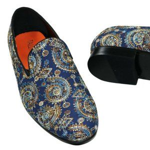 Tallia Quinzio Blue Embroidered Smoking Loafers Dress Shoes Men's 7 M / 40 EU